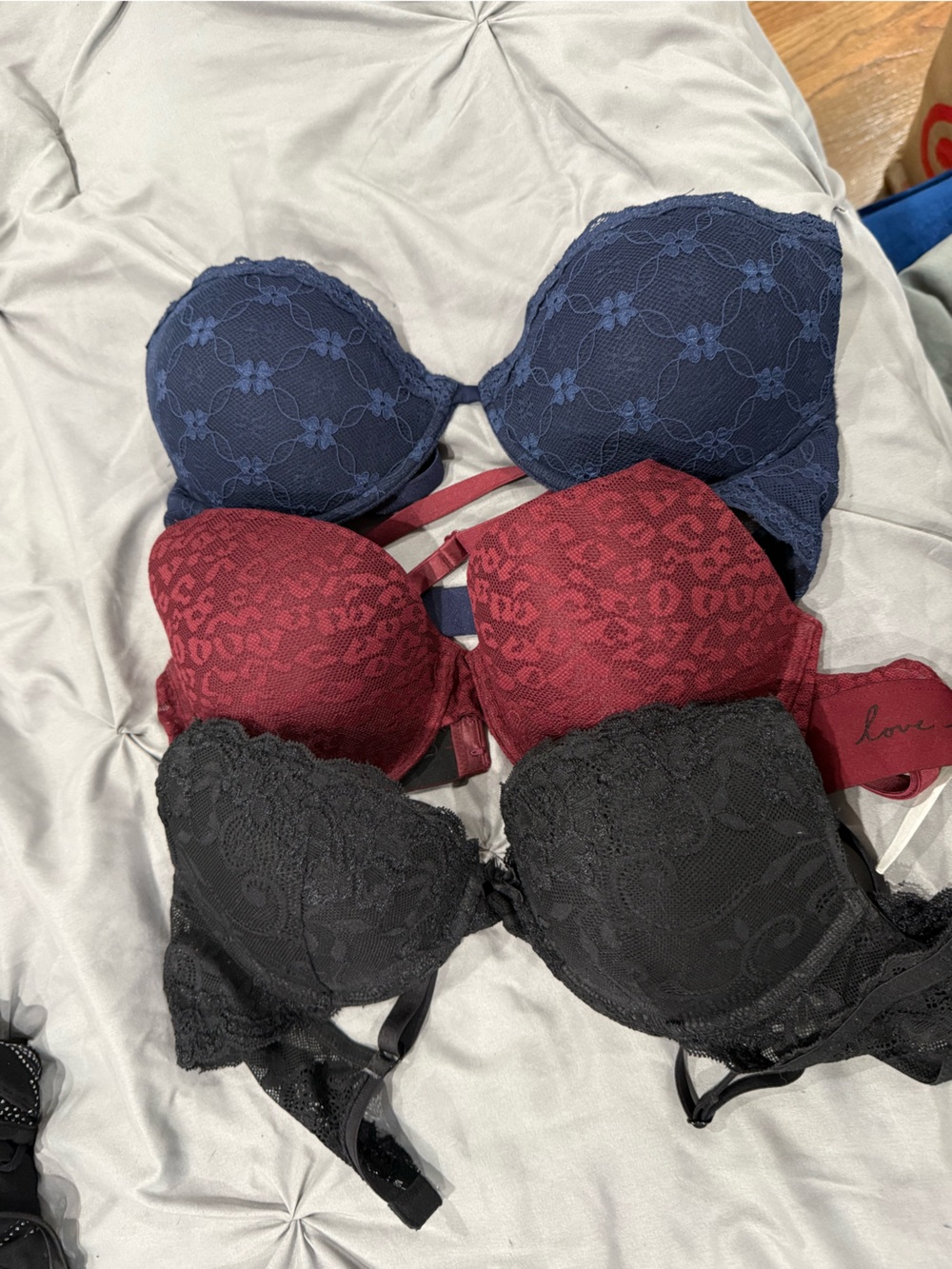 Women's Lace Push-Up Bra Set — Black, Burgundy & Navy